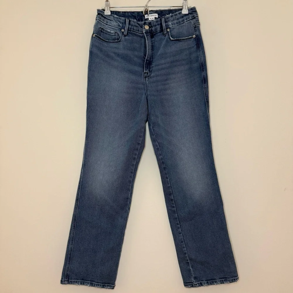 NEW GOOD AMERICAN Good Curve Straight Blue 858 Straight Leg Stretch Comfy Jeans